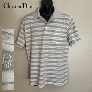 Dior Men's Striped Polo in Light Gray and White